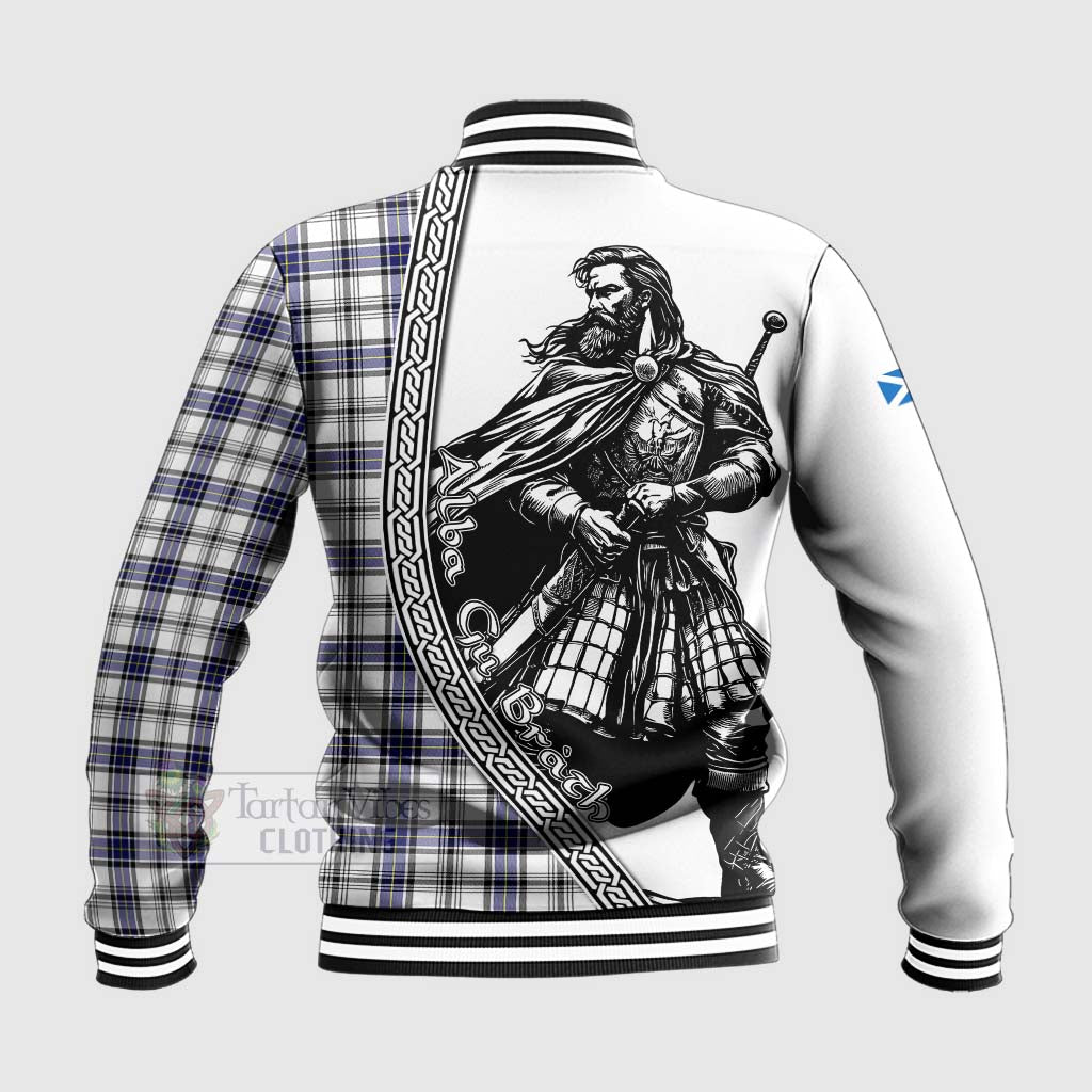 Tartan Vibes Clothing Hannay Tartan Clan Crest Baseball Jacket with Highlander Warrior Celtic Style