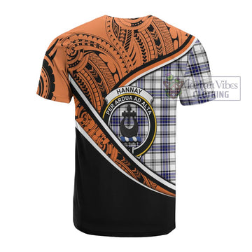 Hannay Crest Tartan Cotton T-shirt with Polynesian Vibes Style - Orange Version