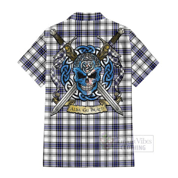 Hannay Tartan Short Sleeve Button Shirt with Family Crest Celtic Skull Style