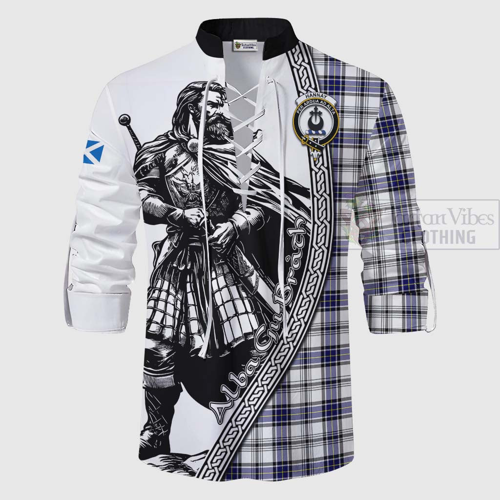 Tartan Vibes Clothing Hannay Tartan Clan Crest Ghillie Kilt Shirt with Highlander Warrior Celtic Style