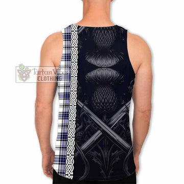 Hannay Tartan Men's Tank Top with Family Crest Cross Sword Thistle Celtic Vibes