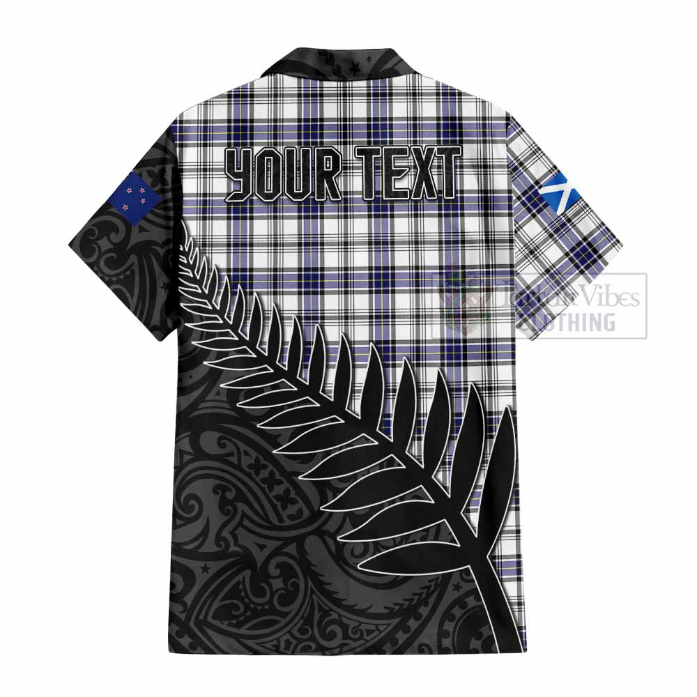 Tartan Vibes Clothing Hannay Crest Tartan Short Sleeve Button Shirt with New Zealand Silver Fern Half Style