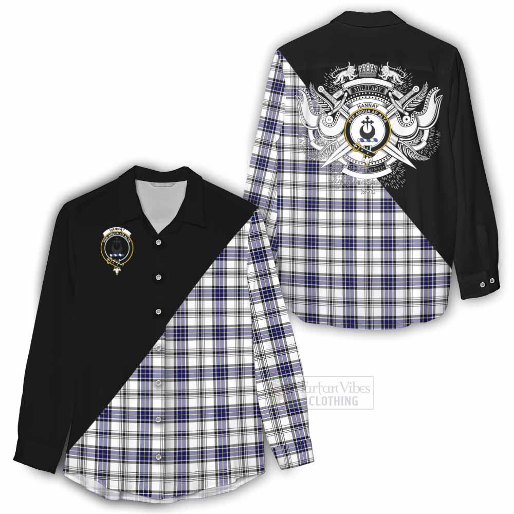 Tartan Vibes Clothing Hannay Tartan Women's Casual Shirt with Family Crest and Military Logo Style