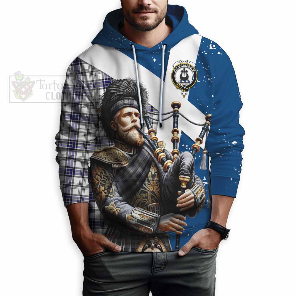 Tartan Vibes Clothing Hannay Tartan Hoodie with Family Crest Scottish Bagpiper Vibes