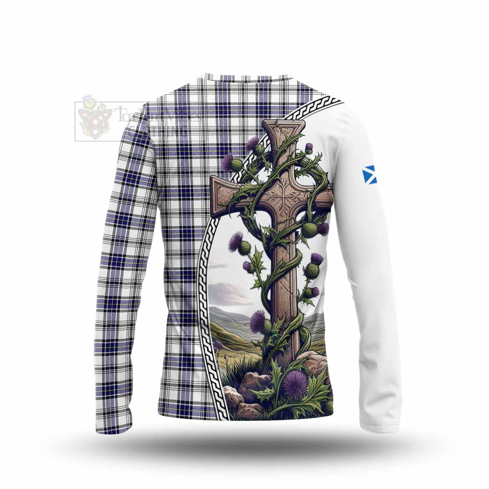 Tartan Vibes Clothing Hannay Tartan Long Sleeve T-Shirt with Family Crest and St. Andrew's Cross Accented by Thistle Vines