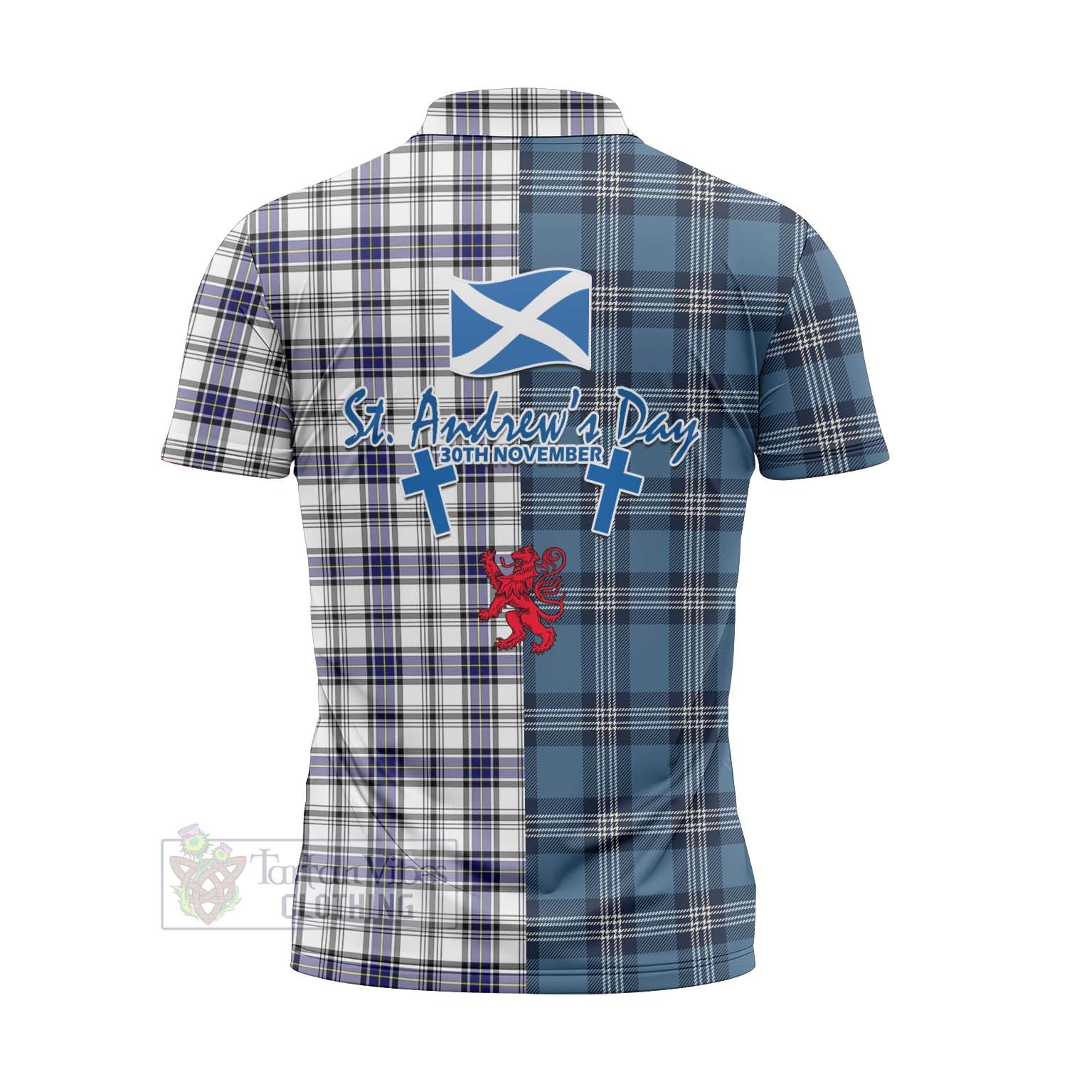 Tartan Vibes Clothing Hannay Tartan Zipper Polo Shirt Happy St. Andrew's Day Half Tartan Style