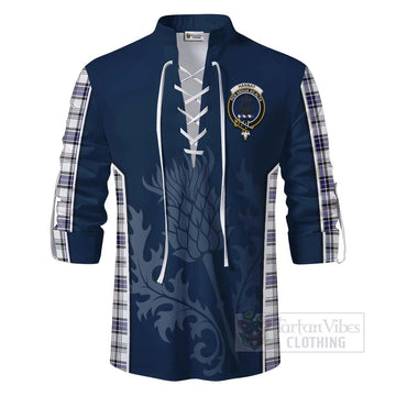 Hannay Tartan Ghillie Kilt Shirt with Family Crest and Scottish Thistle Vibes Sport Style