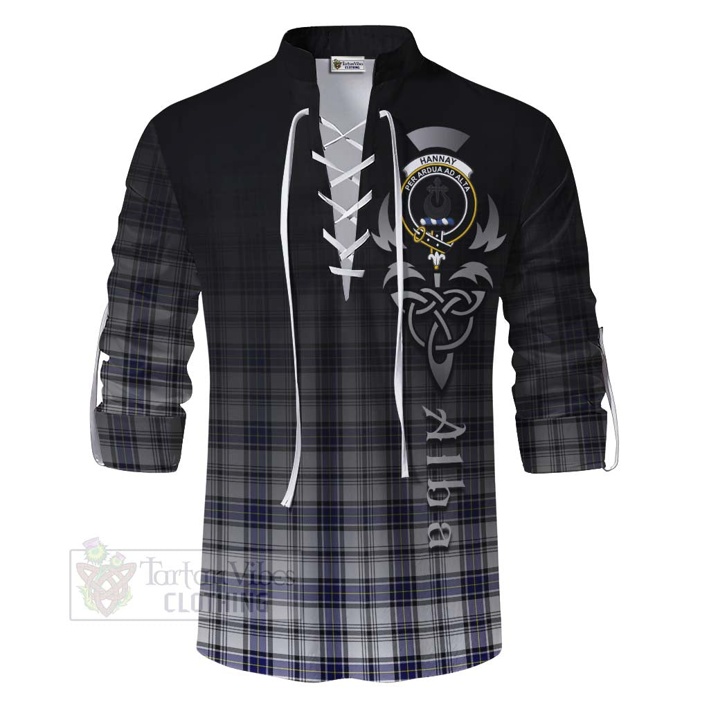 Tartan Vibes Clothing Hannay Tartan Ghillie Kilt Shirt Featuring Alba Gu Brath Family Crest Celtic Inspired