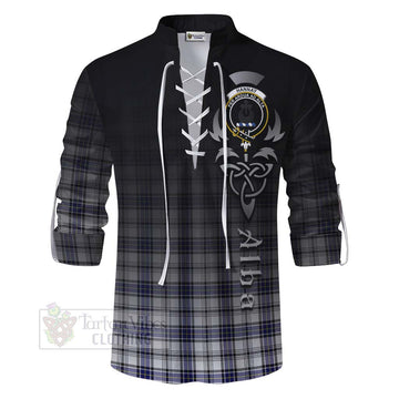 Hannay Tartan Ghillie Kilt Shirt Featuring Alba Gu Brath Family Crest Celtic Inspired