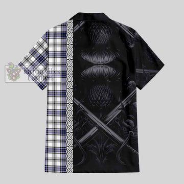 Hannay Tartan Short Sleeve Button Shirt with Family Crest Cross Sword Thistle Celtic Vibes