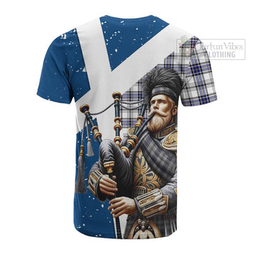 Hannay Tartan Cotton T-shirt with Family Crest Scottish Bagpiper Vibes