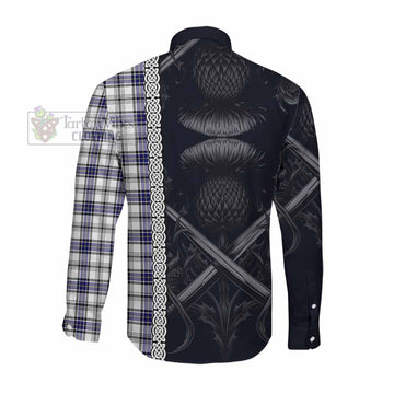 Hannay Tartan Long Sleeve Button Shirt with Family Crest Cross Sword Thistle Celtic Vibes