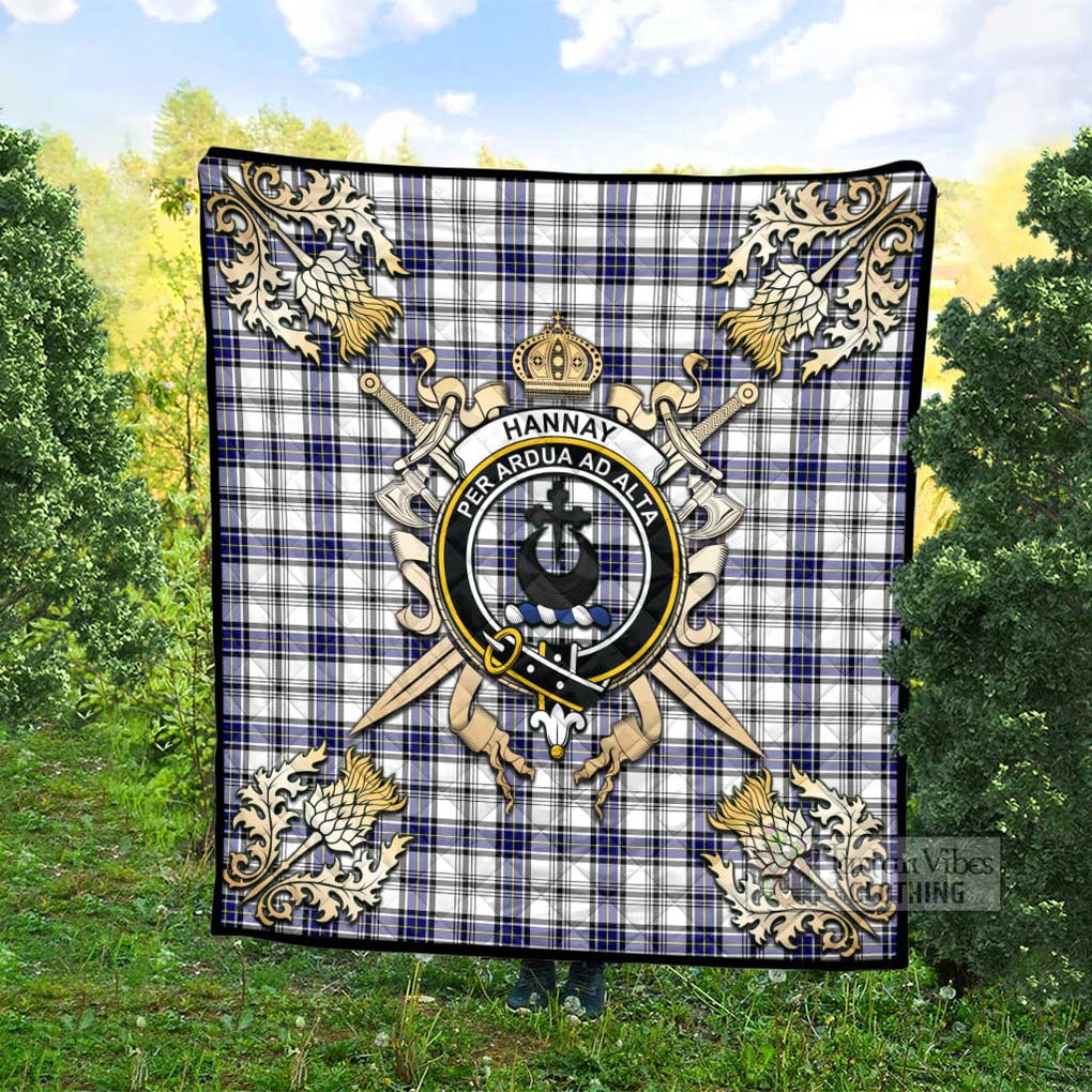 Tartan Vibes Clothing Hannay Tartan Quilt with Family Crest and Scottish Golden Courage Shield