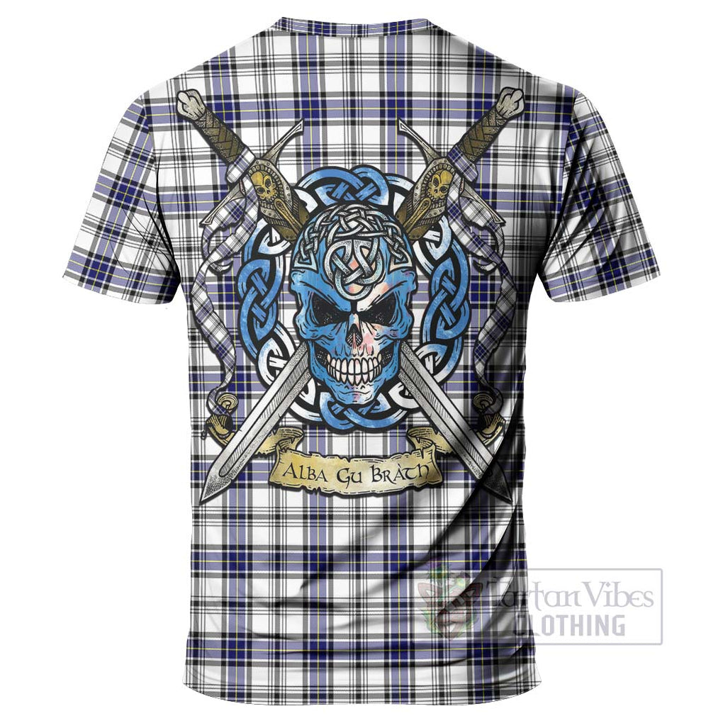 Tartan Vibes Clothing Hannay Tartan T-Shirt with Family Crest Celtic Skull Style