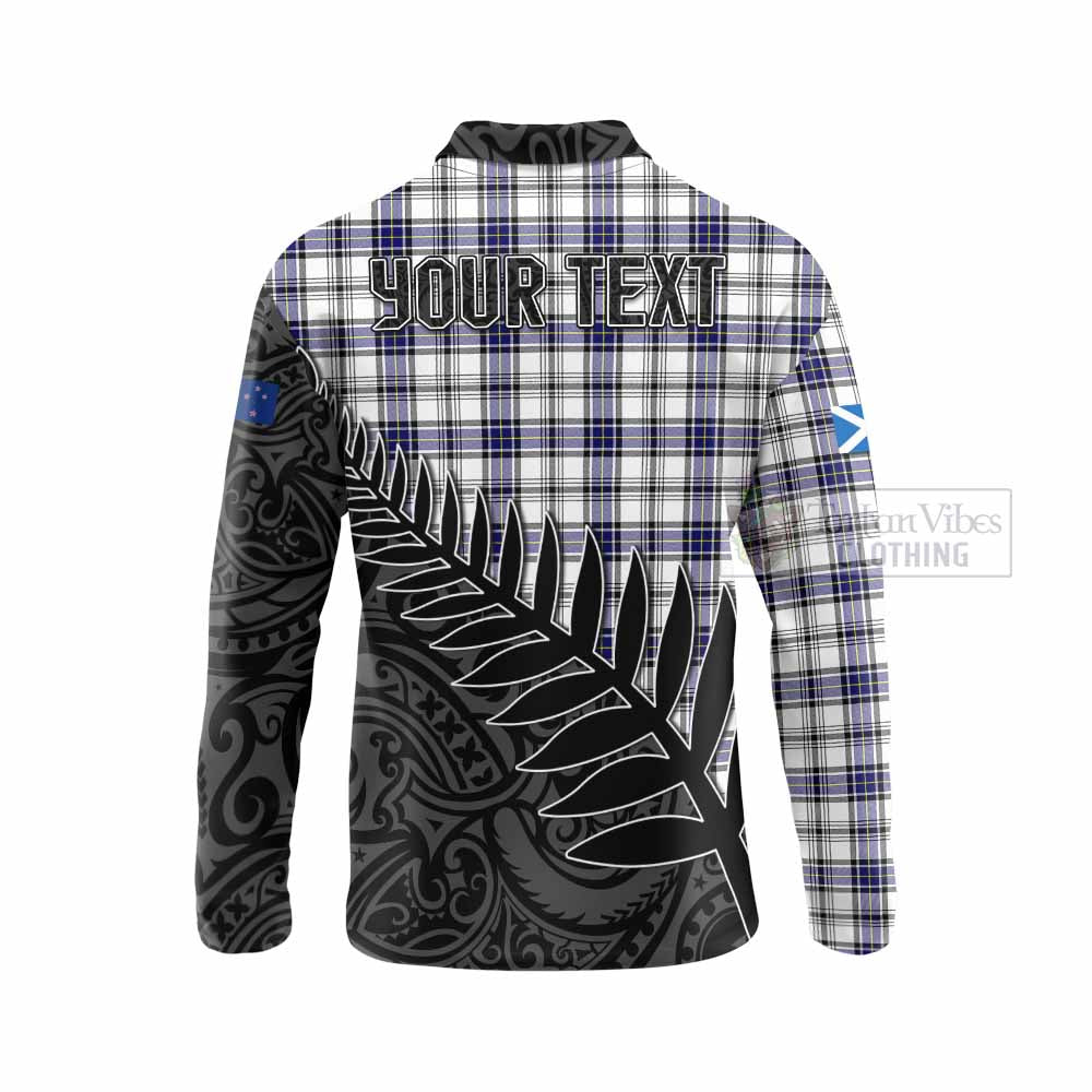 Tartan Vibes Clothing Hannay Crest Tartan Long Sleeve Polo Shirt with New Zealand Silver Fern Half Style