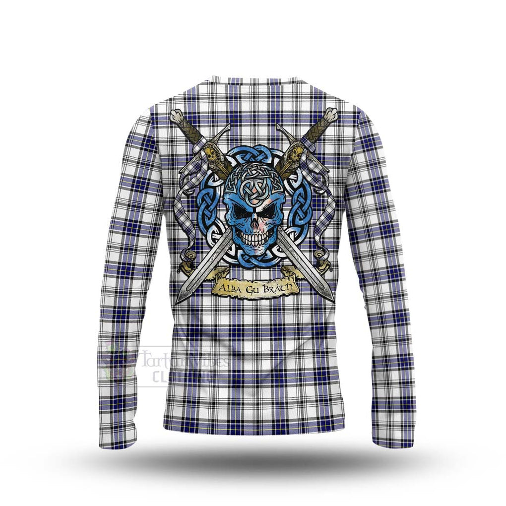 Tartan Vibes Clothing Hannay Tartan Long Sleeve T-Shirt with Family Crest Celtic Skull Style