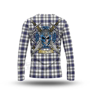 Hannay Tartan Long Sleeve T-Shirt with Family Crest Celtic Skull Style