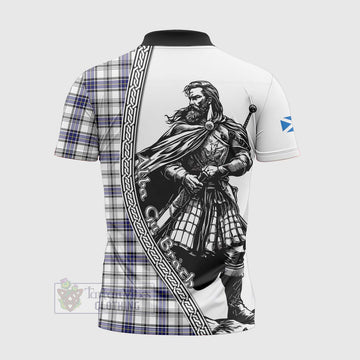 Hannay Tartan Clan Crest Zipper Polo Shirt with Highlander Warrior Celtic Style