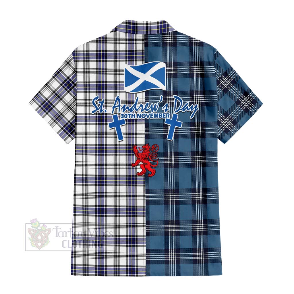 Tartan Vibes Clothing Hannay Tartan Short Sleeve Button Shirt Happy St. Andrew's Day Half Tartan Style