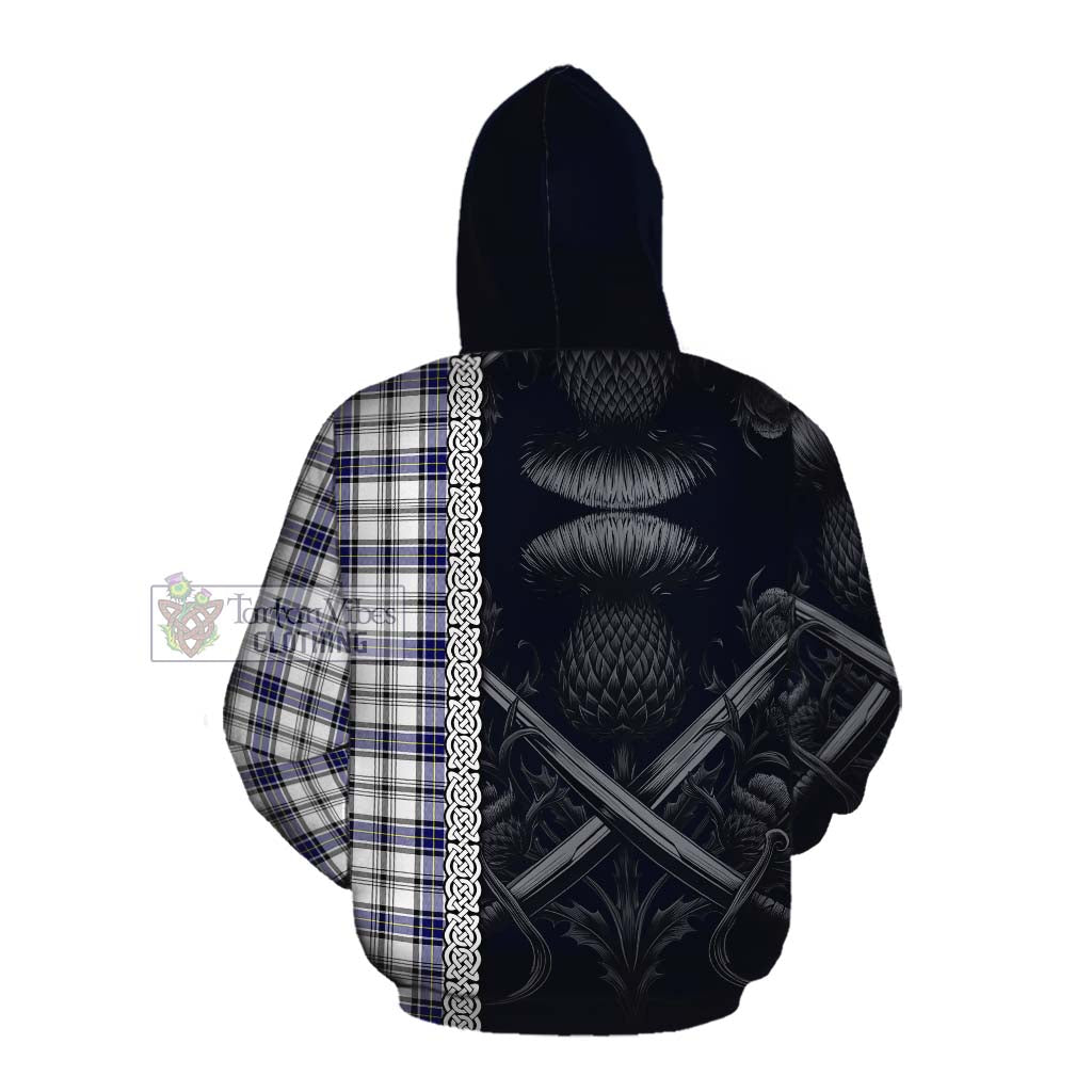 Tartan Vibes Clothing Hannay Tartan Cotton Hoodie with Family Crest Cross Sword Thistle Celtic Vibes