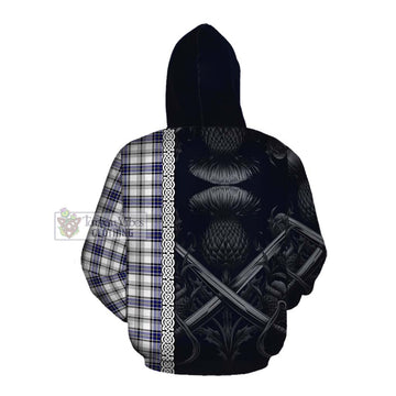 Hannay Tartan Cotton Hoodie with Family Crest Cross Sword Thistle Celtic Vibes