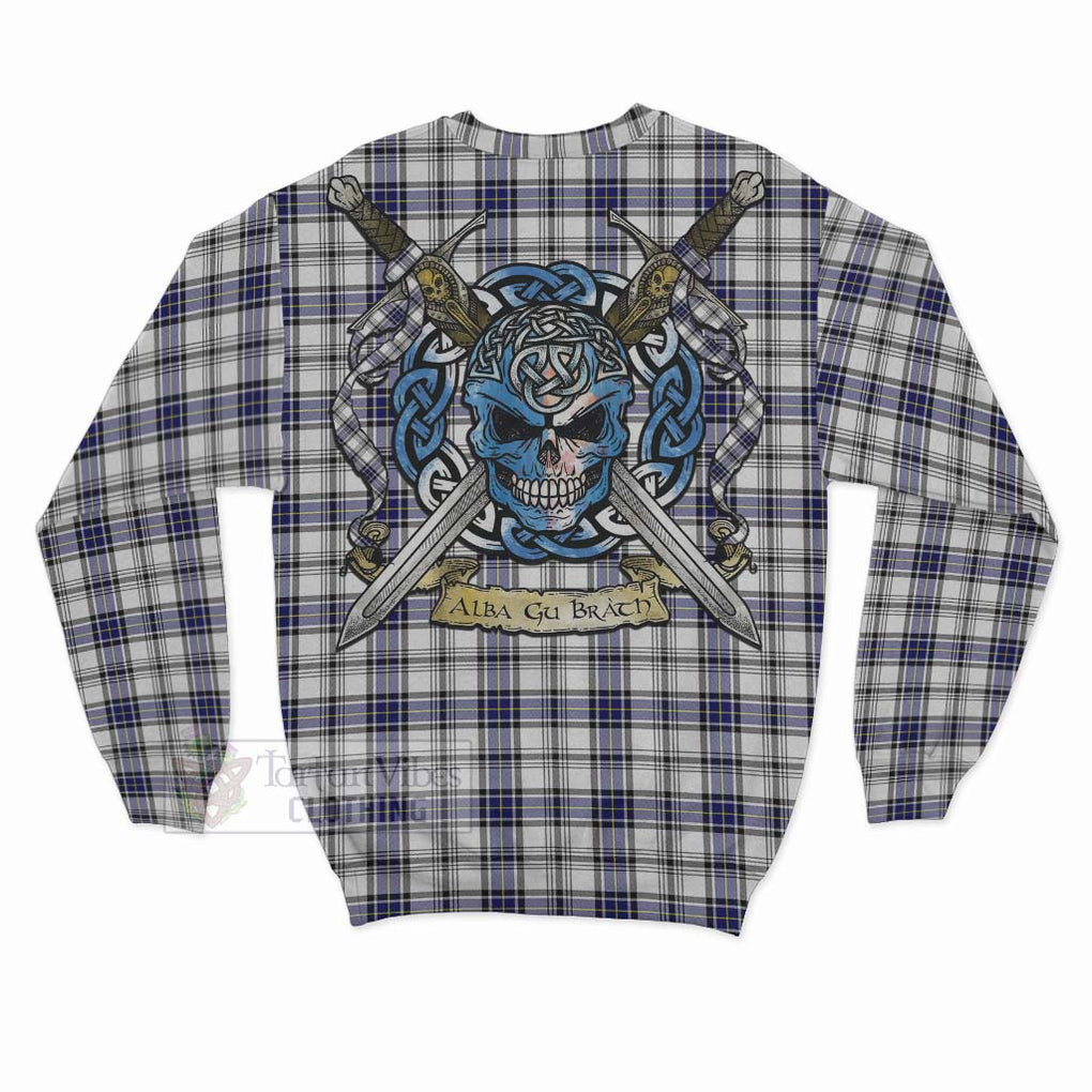 Tartan Vibes Clothing Hannay Tartan Sweatshirt with Family Crest Celtic Skull Style