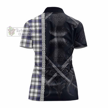 Hannay Tartan Women's Polo Shirt with Family Crest Cross Sword Thistle Celtic Vibes