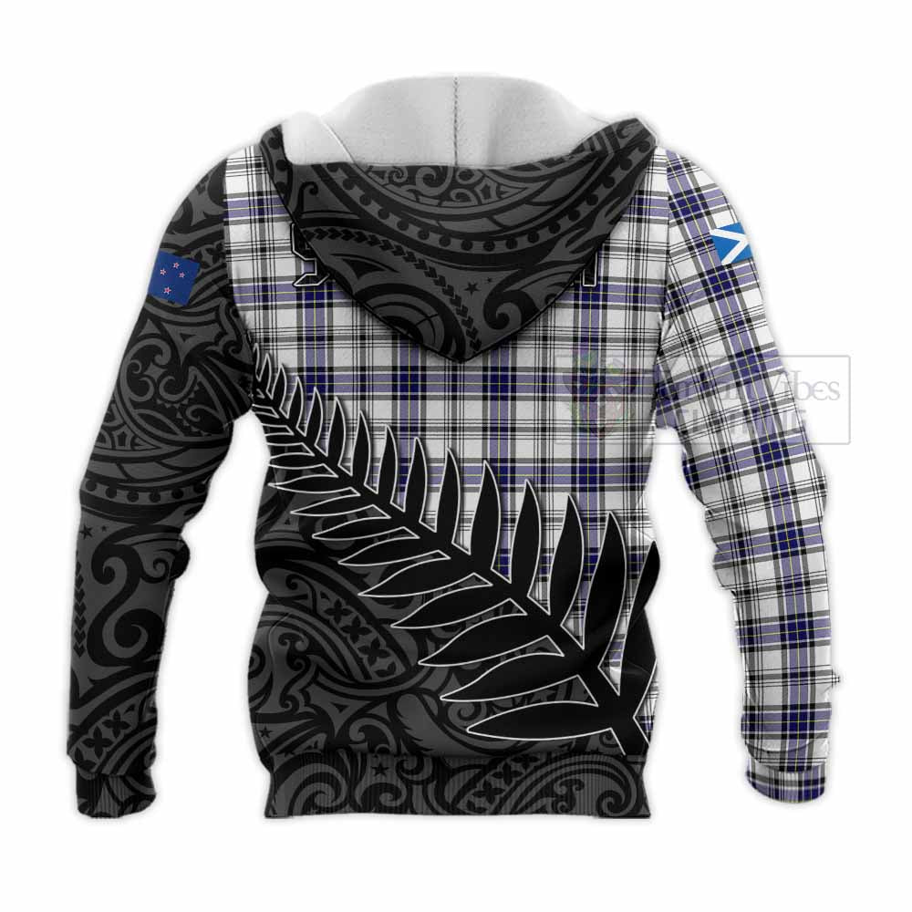 Tartan Vibes Clothing Hannay Crest Tartan Knitted Hoodie with New Zealand Silver Fern Half Style