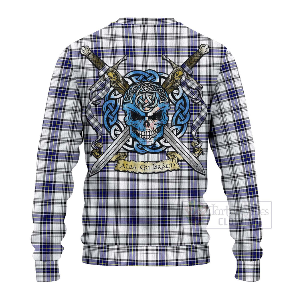 Tartan Vibes Clothing Hannay Tartan Knitted Sweater with Family Crest Celtic Skull Style