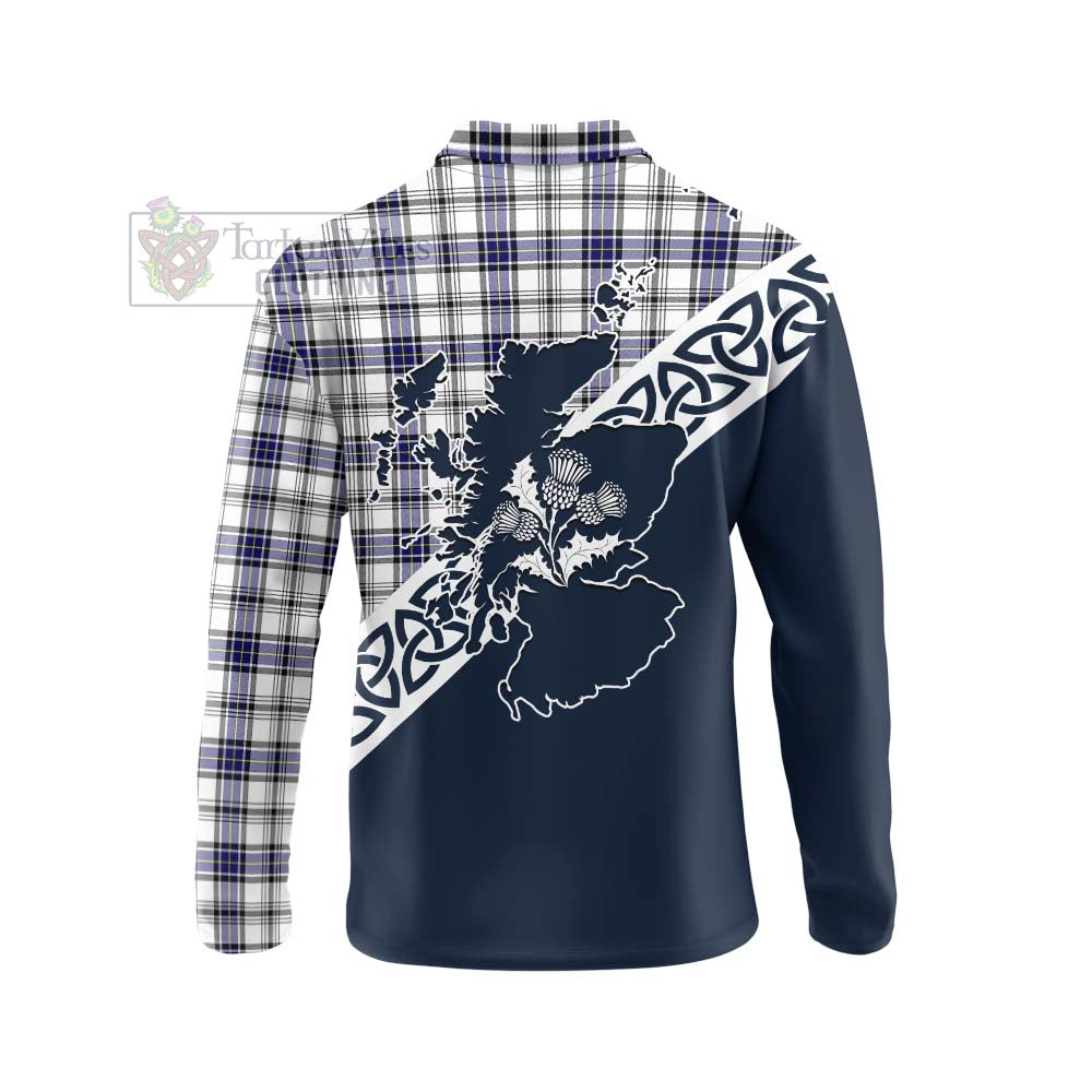 Tartan Vibes Clothing Hannay Tartan Long Sleeve Polo Shirt Featuring Thistle and Scotland Map