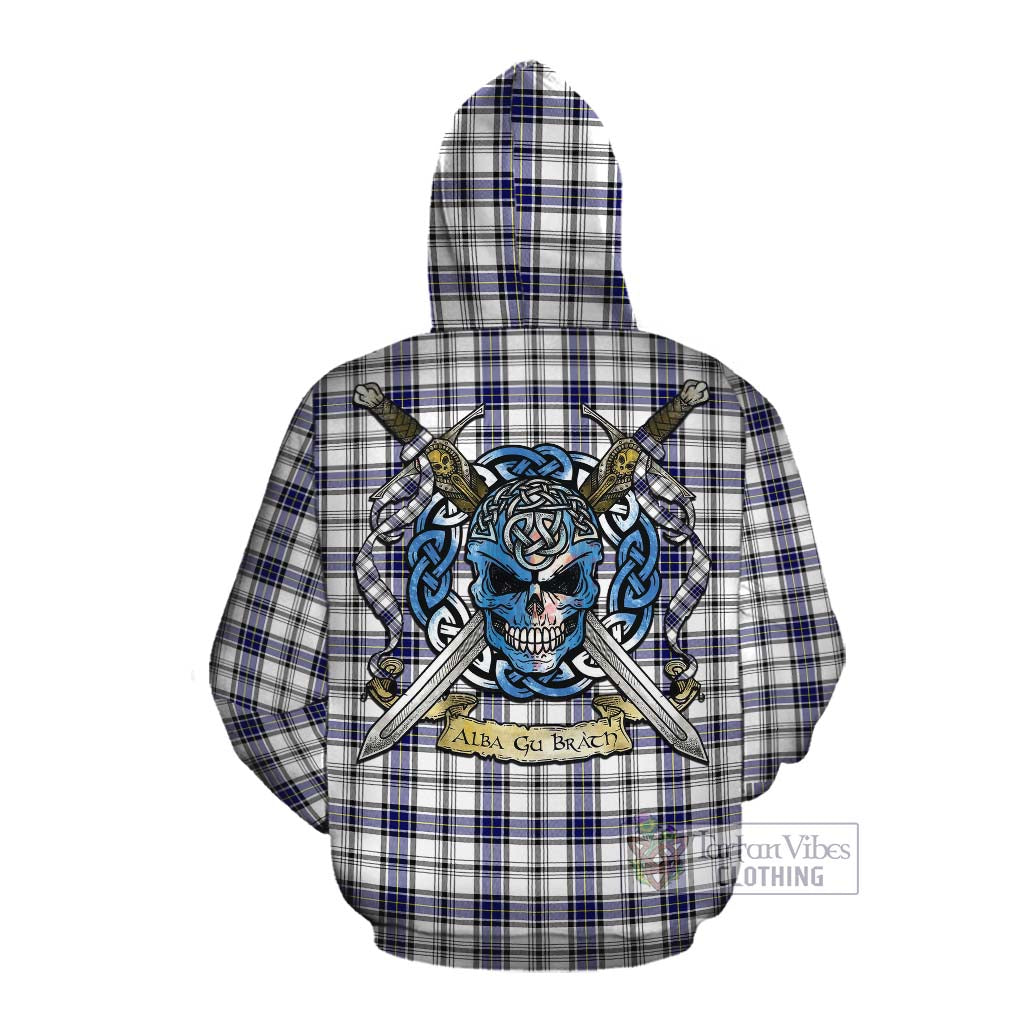 Tartan Vibes Clothing Hannay Tartan Cotton Hoodie with Family Crest Celtic Skull Style