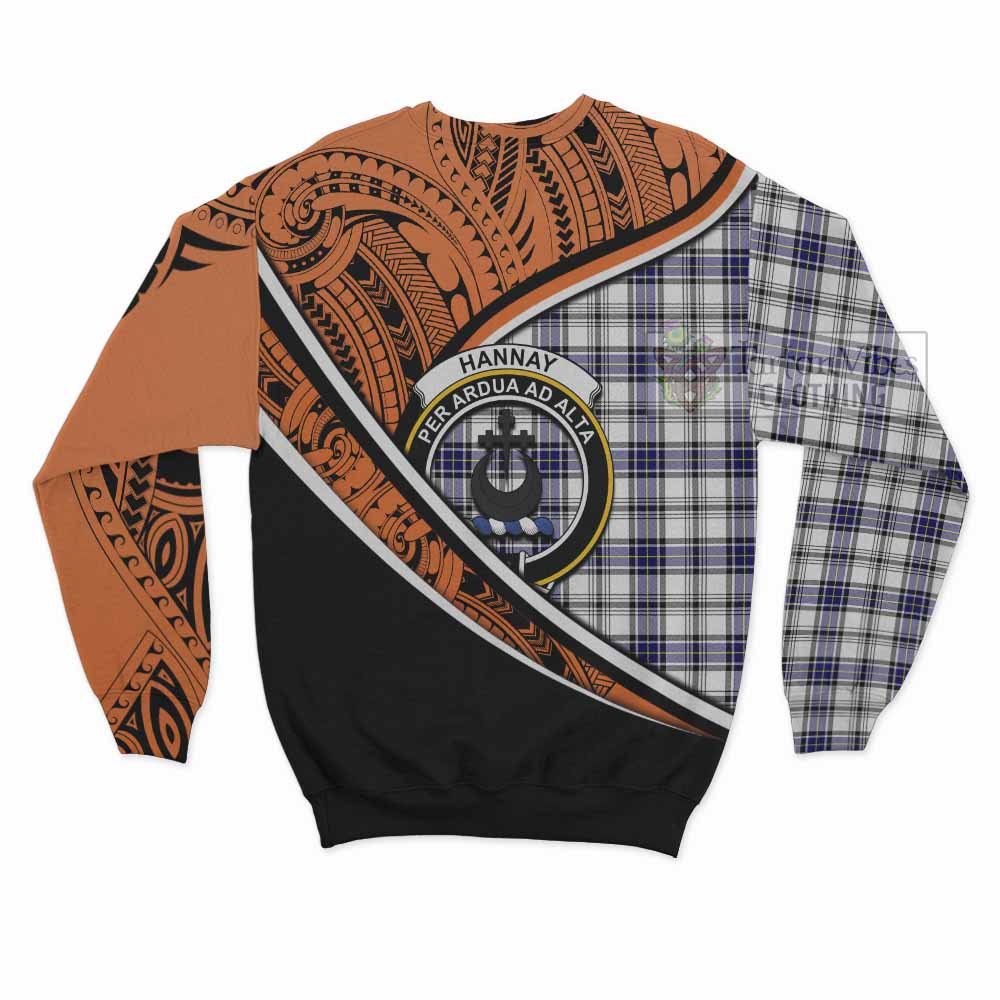 Tartan Vibes Clothing Hannay Crest Tartan Sweatshirt with Maori Tattoo Style - Orange Version