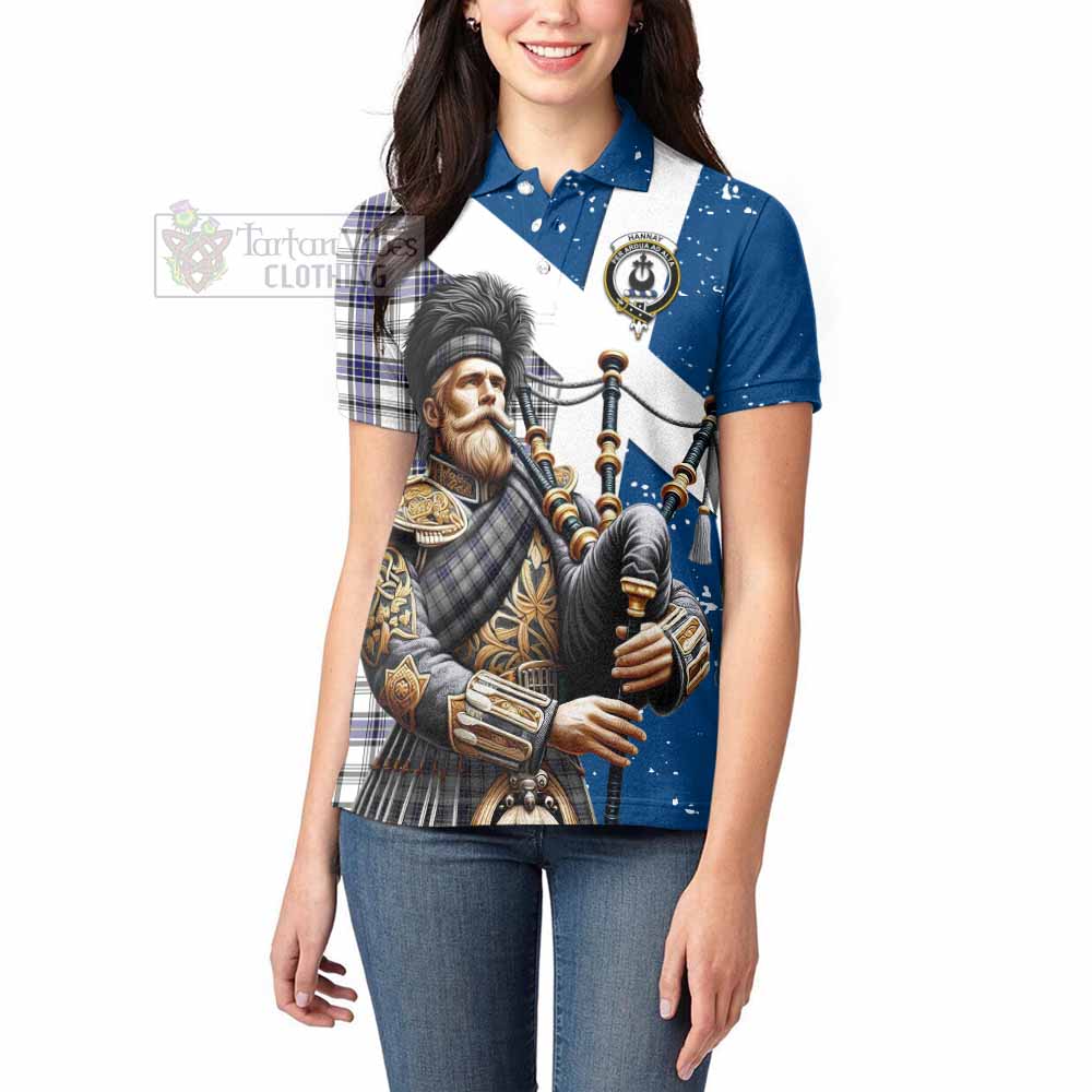 Tartan Vibes Clothing Hannay Tartan Women's Polo Shirt with Family Crest Scottish Bagpiper Vibes