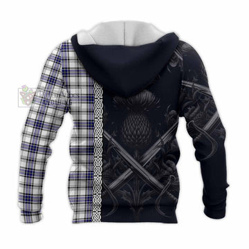 Hannay Tartan Knitted Hoodie with Family Crest Cross Sword Thistle Celtic Vibes