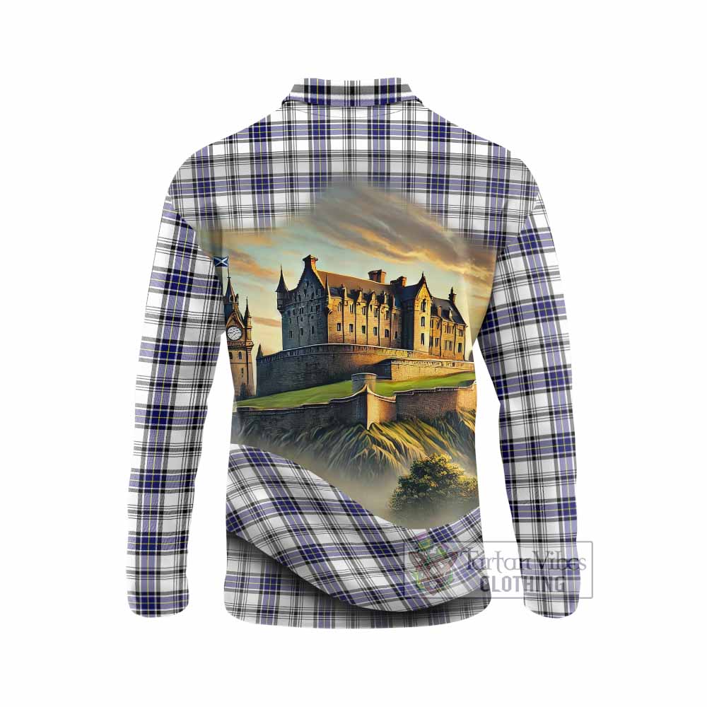 Hannay Tartan Family Crest Long Sleeve Polo Shirt with Scottish Ancient Castle Style - Tartan Vibes Clothing