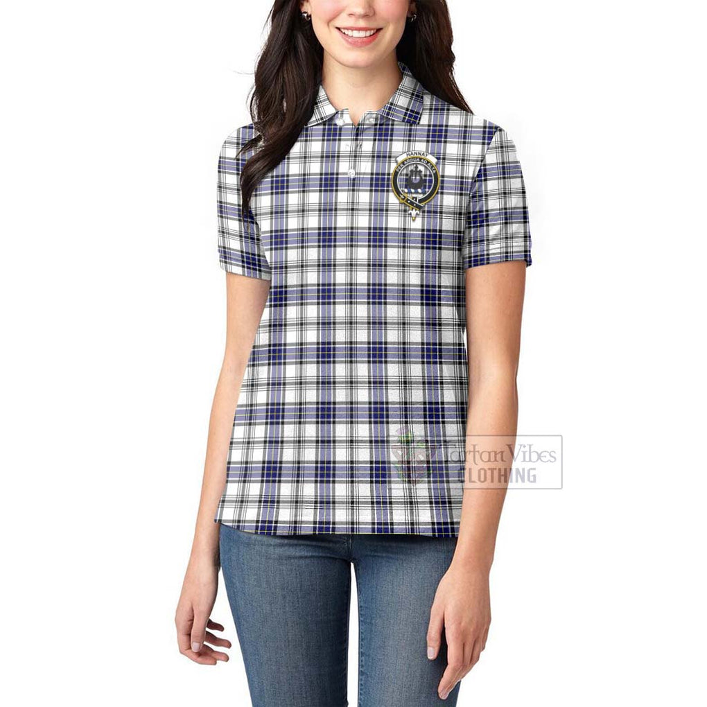 Tartan Vibes Clothing Hannay Tartan Women's Polo Shirt with Family Crest Celtic Skull Style