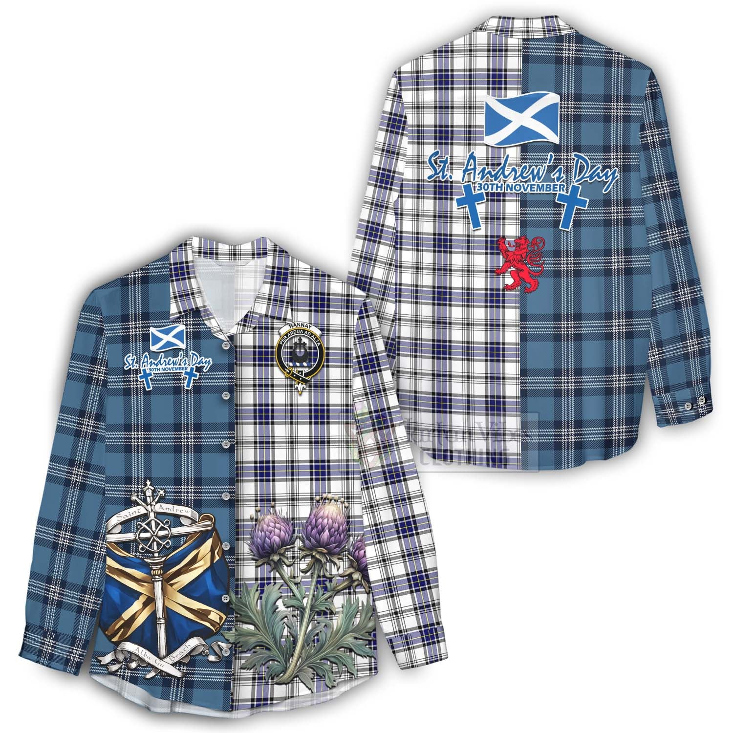 Tartan Vibes Clothing Hannay Tartan Women's Casual Shirt Happy St. Andrew's Day Half Tartan Style