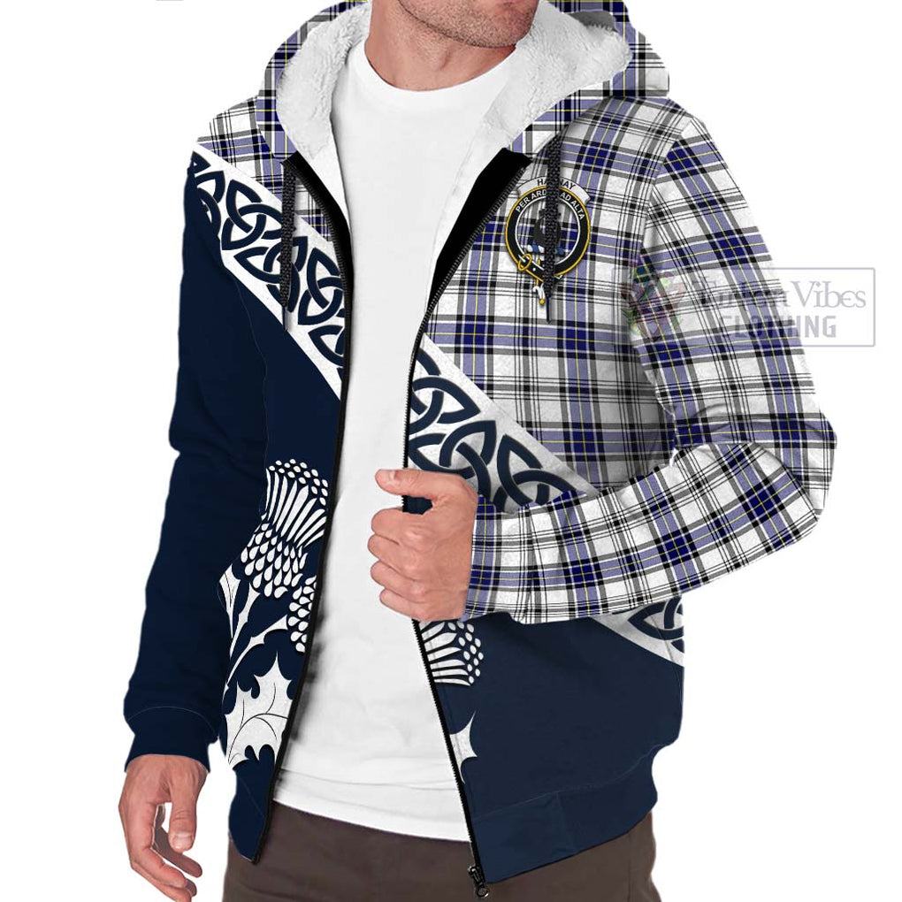 Tartan Vibes Clothing Hannay Tartan Sherpa Hoodie Featuring Thistle and Scotland Map