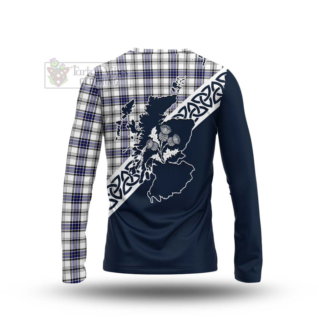 Tartan Vibes Clothing Hannay Tartan Long Sleeve T-Shirt Featuring Thistle and Scotland Map