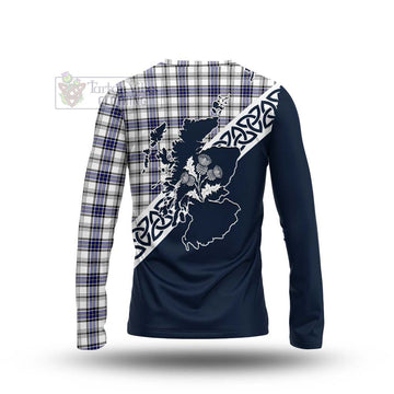 Hannay Tartan Long Sleeve T-Shirt Featuring Thistle and Scotland Map