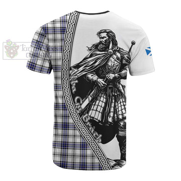 Hannay Tartan Clan Crest Cotton T-shirt with Highlander Warrior Celtic Style