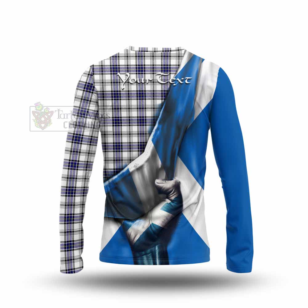 Tartan Vibes Clothing Hannay Tartan Long Sleeve T-Shirt with Family Crest Scotland Patriotic Style