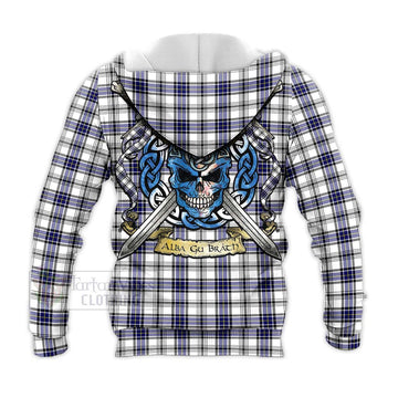 Hannay Tartan Knitted Hoodie with Family Crest Celtic Skull Style