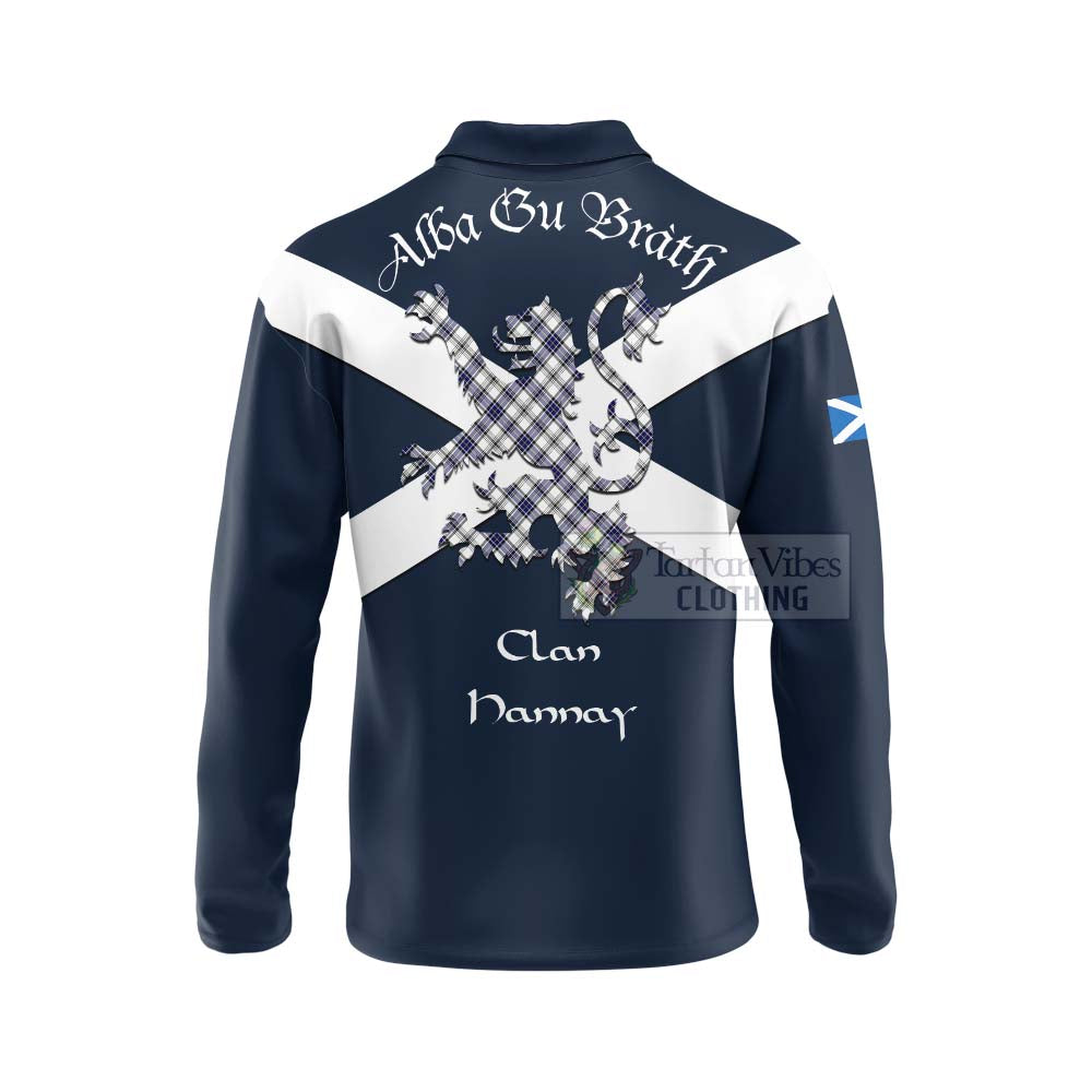 Tartan Vibes Clothing Hannay Tartan Lion Rampant Long Sleeve Polo Shirt – Proudly Display Your Heritage with Alba Gu Brath and Clan Name