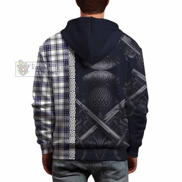 Hannay Tartan Hoodie with Family Crest Cross Sword Thistle Celtic Vibes