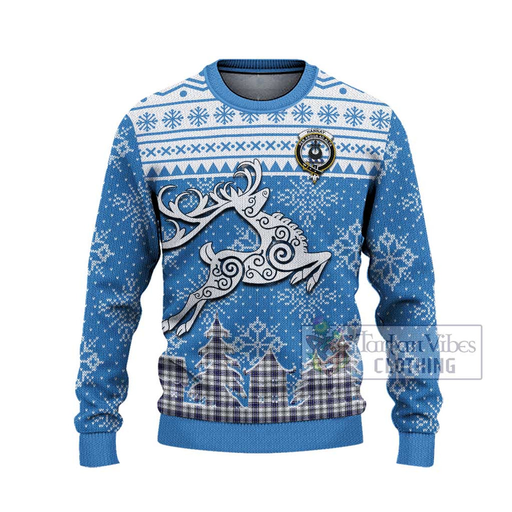 Tartan Vibes Clothing Hannay Clan Christmas Ugly Sweater with Tartan and Celtic Raindeer Style