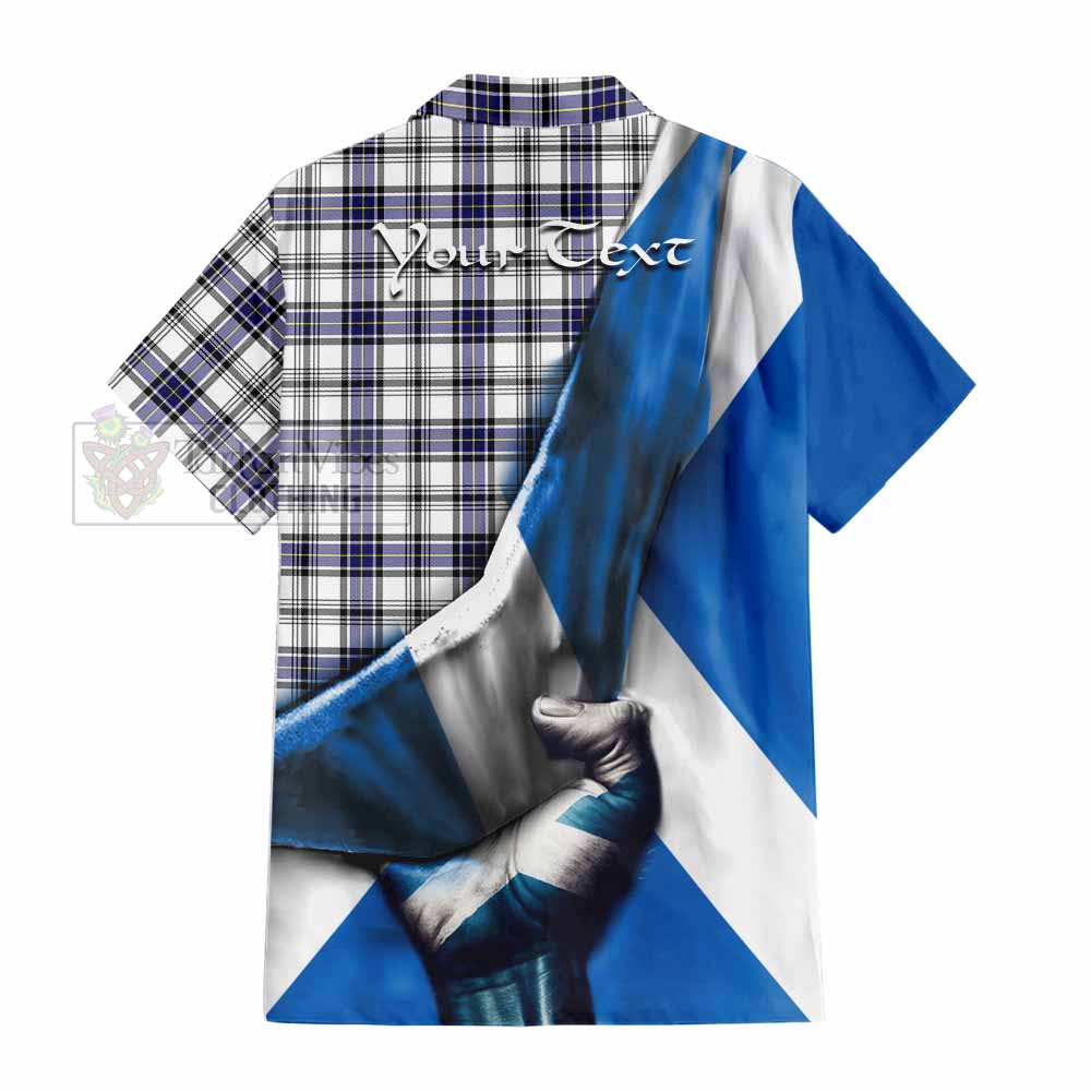 Tartan Vibes Clothing Hannay Tartan Short Sleeve Button Shirt with Family Crest Scotland Patriotic Style