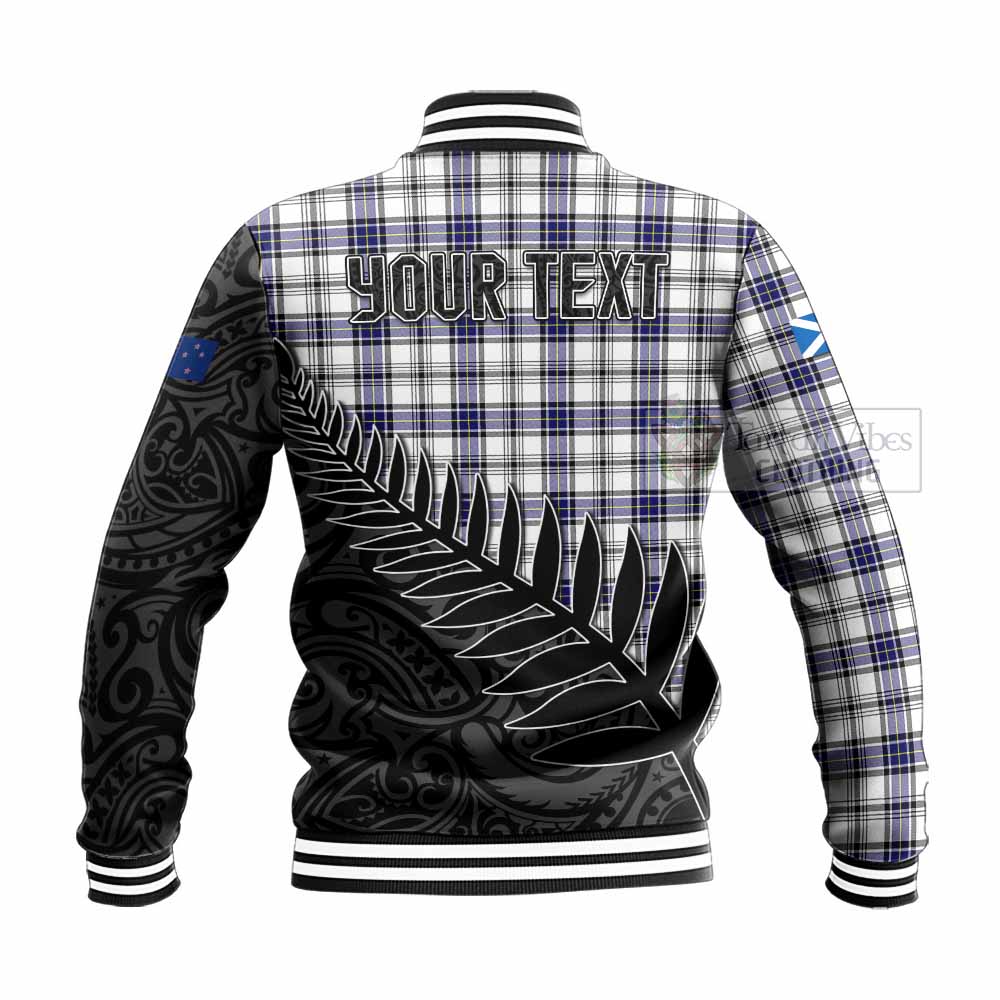 Tartan Vibes Clothing Hannay Crest Tartan Baseball Jacket with New Zealand Silver Fern Half Style