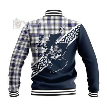 Hannay Tartan Baseball Jacket Featuring Thistle and Scotland Map