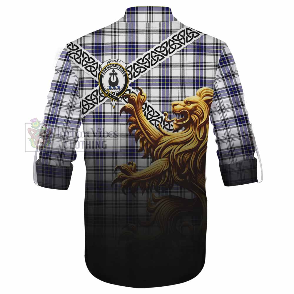 Hannay Crest Tartan Ghillie Kilt Shirt with Golden Lion Emblem Celtic Style - Tartan Vibes Clothing